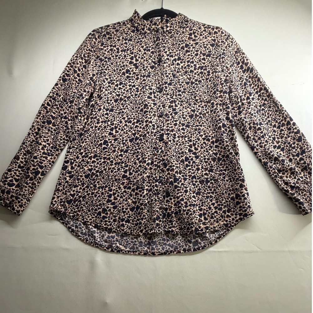 Beachlunchlounge Leopard Print Button Down Shirt Viscose Animal Print Tan Black